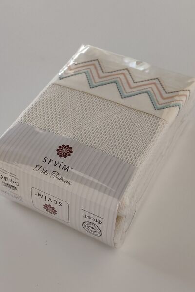 Sevim Tivoli Double Jacquard Pattern Lacing Fringed Pique Set - Delfina - Cream