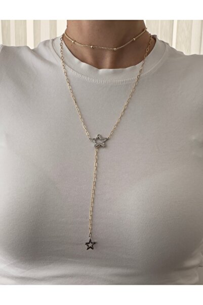 mibrillo قلادة مزدوجة من حجر الزركون وسلسلة مشبك وقلادة على شكل نجمة باجيت قل...