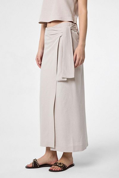 Antioch Beige Linen Blended Belted Women's Skirt