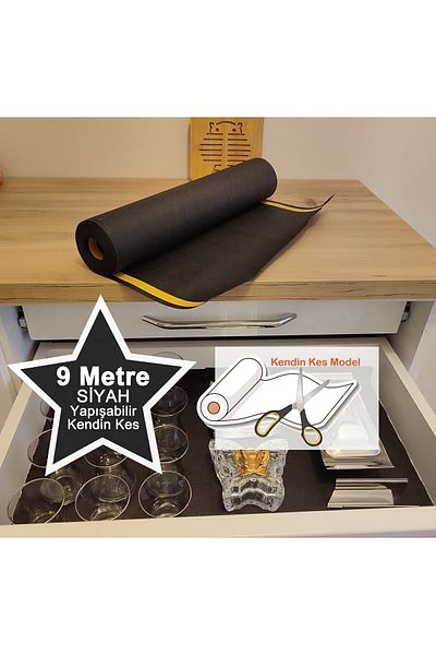 Perisfer Can Stick Drawer Organizer / Shelf Cover Non-Slip Black Fabric 9Mt Cut Yourself