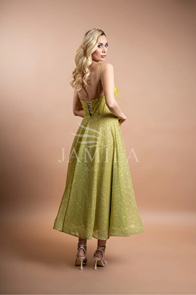 Lovely Dress Midi Boy Pul Detaylı Gece Elbisesi