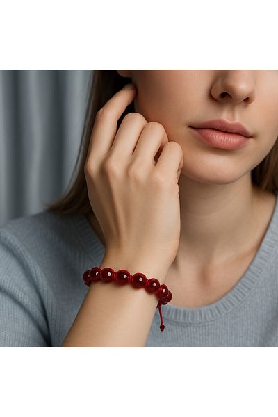 OSMANLI DEĞERLİ TAŞ Certified Red Agate Natural Stone Adjustable Bracelet