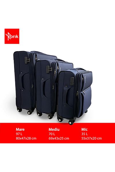 Rorik Set de 3 cărucioare textile, S 55x37x20 cm, M 69x43x25 cm, L 80x47x28 cm, roți 360°, Albastru închis