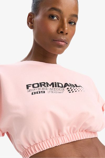DeFacto Tricou cu mânecă scurtă DeFactoFit Cropped Fit Crew Neck imprimat pentru sport D9035AX25SP