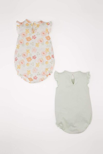 DeFacto Baby Mädchen Neugeborenes Rundhalsausschnitt Floral gekämmte Baumwolle 2 Stück Kurzarm Snap Body C4373A525SM
