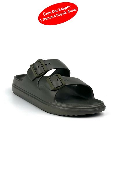 KAJILA Unisex Khaki Double Buckle Non-Slip Sole Adjustable Lightweight Daily Beach Slippers