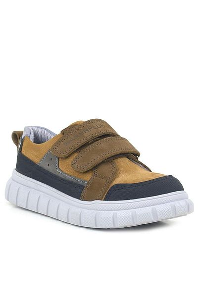 Rakerplus Pantofi de școală sport casual pentru copii din piele naturală maro cu velcro