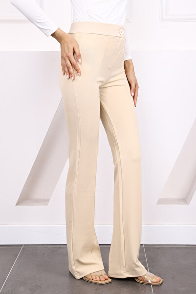 İmajButik Beige Floral Spanish Flared Pants