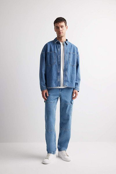 DeFacto 100% bumbac Relax Fit Pantaloni de blugi cu picioare largi E3334AX25SP