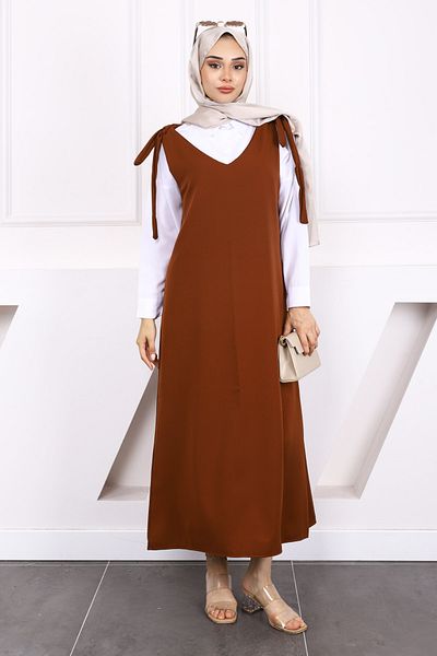 İmajButik Кафяв жилет с вързани рамене