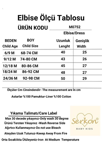 Serkon BABY 100% Cotton Lined Baby Girl Dress with Lace Detail Skirt and Ruffled Bow