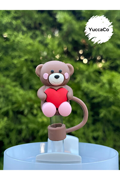 Yenigeldi Stanly Quencher Termos Uyumlu Kalpli Ayıcık Aksesuar/Ayı Pipet Koruyucu/Ayılı Kılıf/ Pipet Tıpası