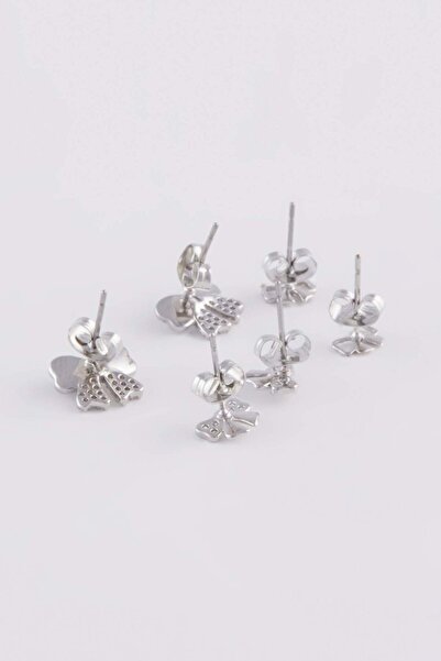 DeFacto Women's Bow Patterned 3-Piece Silver Earrings E3070Axns