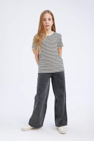 DeFacto Tricou cu mânecă scurtă cu dungi pentru fete D9159A825SM