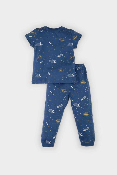 DeFacto Baby-Pyjama-Set für Jungen – gemusterte, kurzärmlige, elastische Hose mit langem Bund