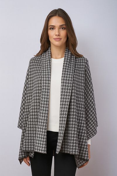 Sebir Moda Houndstooth Patterned Knitwear Shawl
