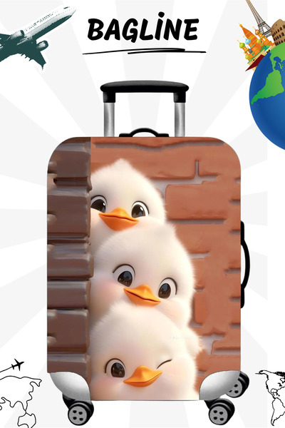 Bagline Likralı Esnek Kumaş Civciv Baskılı Dayanıklı Valiz ve Bavul Kılıfı