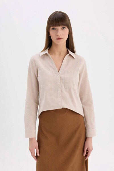 DeFacto Regular Fit Basic Düz Keten Karışımlı Uzun Kollu Gömlek V2522AZ25SP