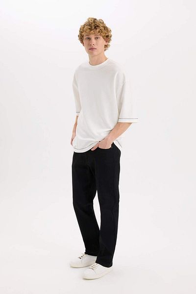 DeFacto Diago Comfort Fit Comfortable Fit High Waist Wide Leg Black Jean Pants E3323Ax25Sp