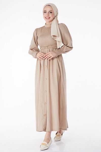 TOFİSA Gipeli Buttoned Dress Mink - 13163