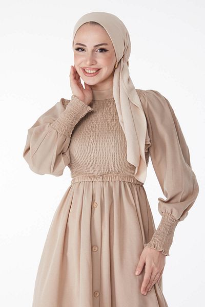 TOFİSA Gipeli Buttoned Dress Mink - 13163