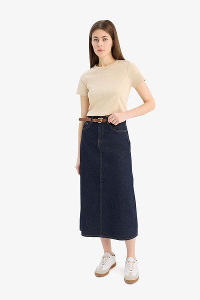 DeFacto Long Fit Belted Soft Jean Standard Length Skirt E5845Ax25Sp