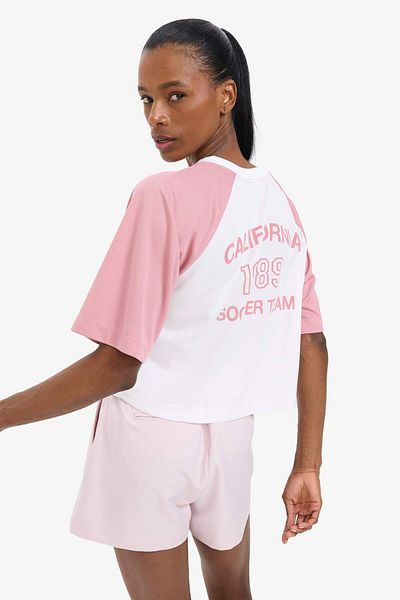 DeFacto DeFactoFit Crop Crew Neck εμπριμέ αθλητικό κοντομάνικο μπλουζάκι D8031AX25SP