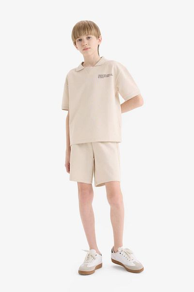 DeFacto Boys' 2-Piece Set Polo Neck Printed Short Sleeve T-Shirt Elastic Waist Shorts E2822A825Sm