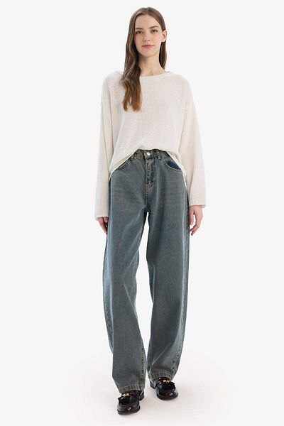 DeFacto Regular Fit Boat Neck Basic Plain Knitwear Sweater E4679Ax25Sp