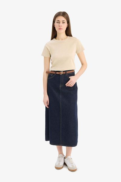 DeFacto Long Fit Belted Soft Jean Standard Length Skirt E5845Ax25Sp