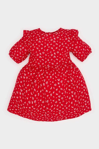 DeFacto Baby Girl Patterned Short Sleeve Flared Poplin Dress E5809A525Sp