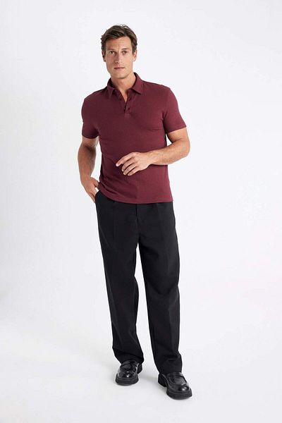 DeFacto Тениска с къс ръкав и поло яка Slim Fit, текстурирана и вталена C8573AX24SM