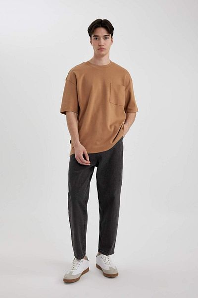 DeFacto Oversize Crew Neck 100% βαμβακερό βαρύ μπλουζάκι - κοντομάνικο T3661az24sp