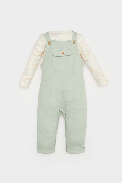 DeFacto Baby Boy 2 Stück Set Fahrzeug gedruckt Waffel Langarm T-Shirt Salopet E2390A525SP