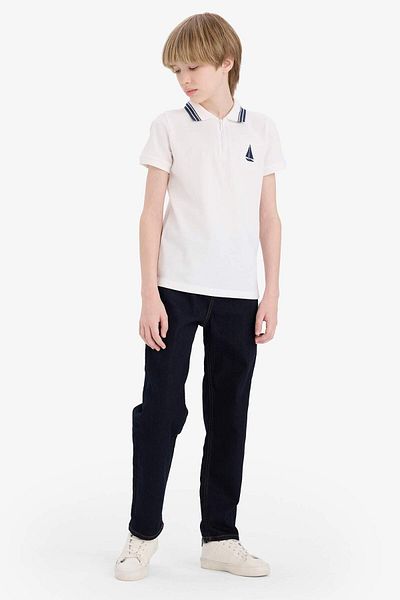 DeFacto Tricou cu mânecă scurtă pentru băiat, cu guler polo, brodat, D8091A825SM