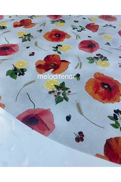 TNR Thick Fiber Lining Poppy Pattern Slip-Resistant Wipeable Pvc Round Oilcloth Tablecloth