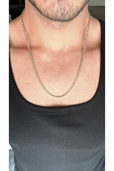 ZEYM قلادة سلسلة حبل مزدوجة اللون – موديل حبل فولاذي للجنسين مقاس 62 سم