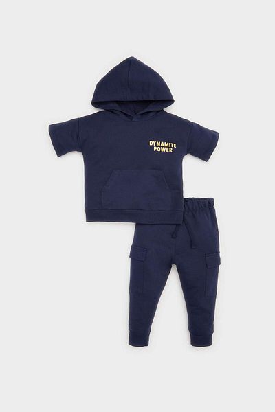 DeFacto 2-teiliges Set für Babys, Jungen, bedruckt, Kapuze, kurze Ärmel, Sweatshirt, Jogginghose E4911A525SP
