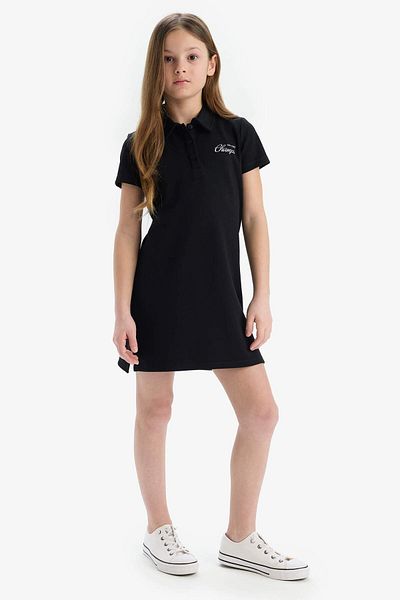 DeFacto Rochie de vară cu mânecă scurtă imprimată cu guler polo pentru fete E2646A825SM