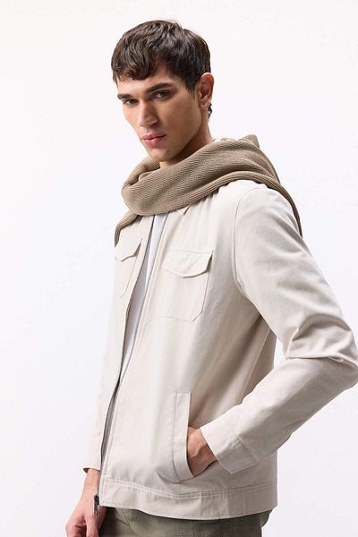 DeFacto 100% Cotton Regular Fit Shirt Collar Zippered Pocket Seasonal Spring Coat D6332Ax25Sp