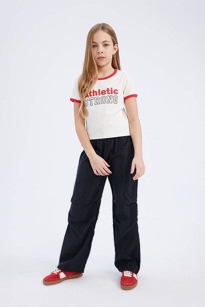 DeFacto Girls' Short Sleeve T-Shirt - Crew Neck, Slim Fit, Printed Camisole D8542A825Sm