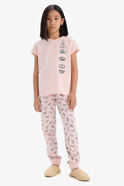 DeFacto Looney Tunes Pajamas Set for Girls - Short Sleeve, Elastic Waist, Long Bottom E2226A825Sm