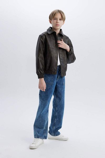 DeFacto Kunstlederjacke mit Polokragen und Reißverschluss für Jungen – D5912A825SP