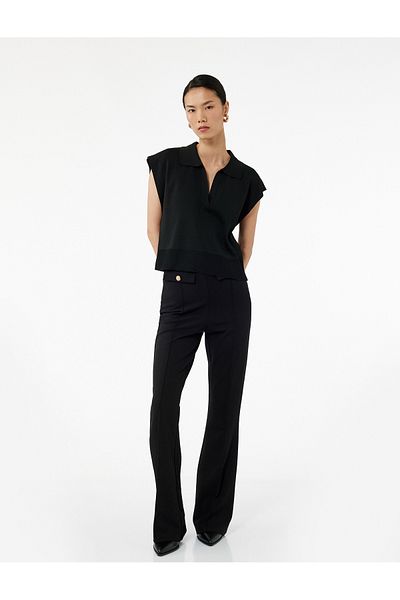 Koton Slim Fit Applique Detailed Buttoned Spanish Leg Fabric Trousers