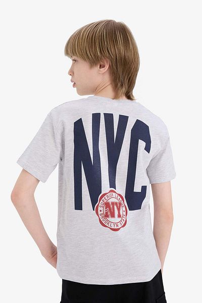 DeFacto Tricou cu mânecă scurtă imprimat cu gât crew pentru băieți D9275A825SM
