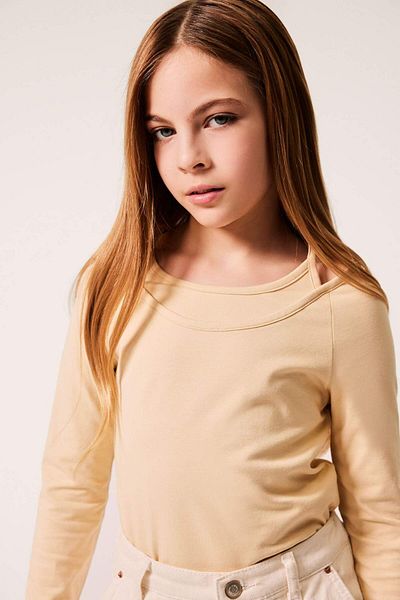DeFacto Girls Slim Fit Slim Fit Lapel Printed Ribbed Camisole Long Sleeve T-Shirt D9237A825Sp
