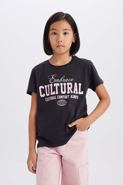 DeFacto Girls' Crew Neck Animal Print Short Sleeve T-Shirt D8545A825Sm
