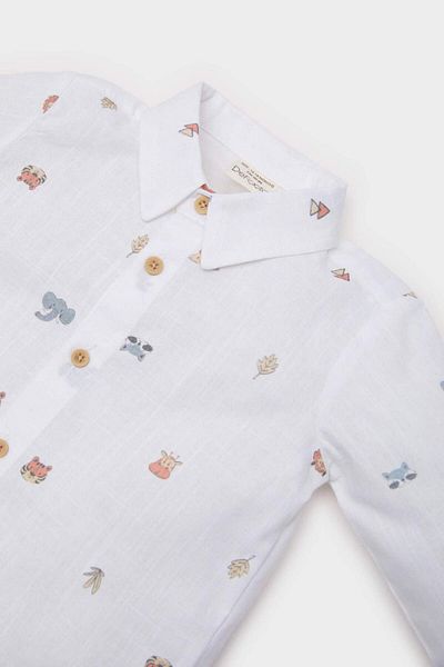 DeFacto Baby Boy Animal Print Flamed Poplin Long Sleeve Shirt E2009A525Sp