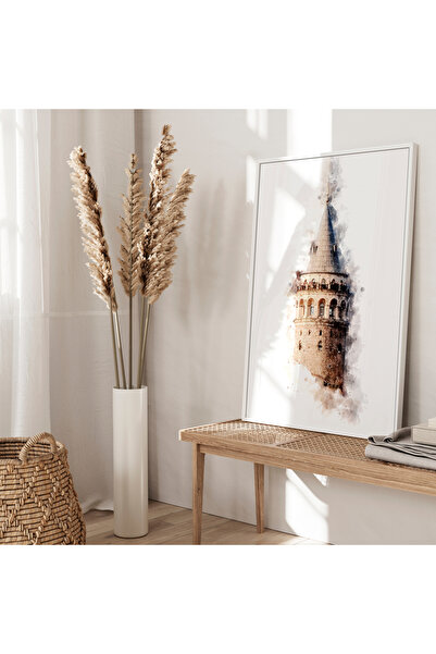 Hayyart Galata Kulesi Watercolor Ahşap Çerçeveli Tekli Minimalist İslami Tabl...