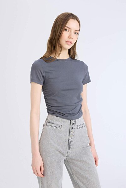 DeFacto Fitted Crew Neck Basic Plain Modal Short Sleeve T-Shirt E4519Ax25Sp